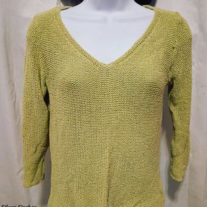 Eileen Fischer knitted silk yellow green  long sleeve top